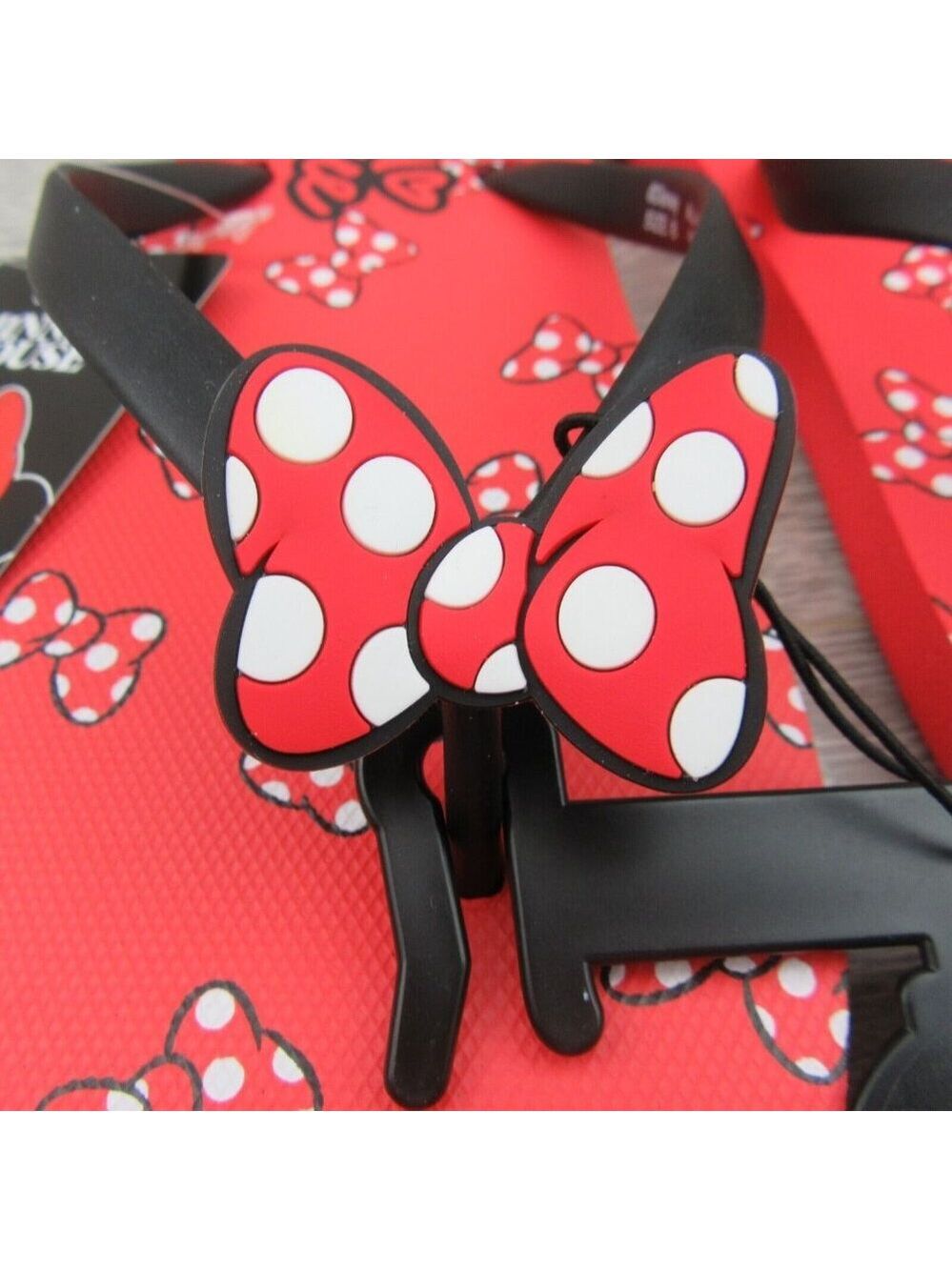 Disney Minnie Mouse Sandal Flip Flops Red White Polka Bow Tie Women's Size 8 NEW - Picture 4 of 11